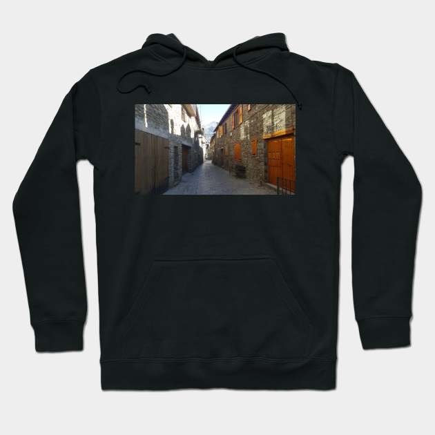 Cobblestones streets in Queralbs, Catalonia, Spain, Narrow, narrow old architecture Hoodie by ART-T-O